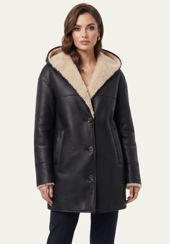 Damen Shearling Oversize-Jacke mit Kapuze