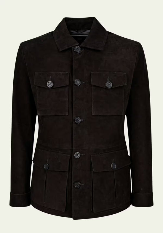 Herren Lederjacke in Schwarz – Safari-Klassiker mit Stil