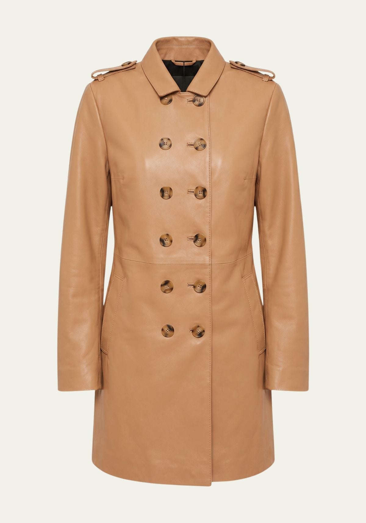 Damen Leder Trenchcoat Camelbraun