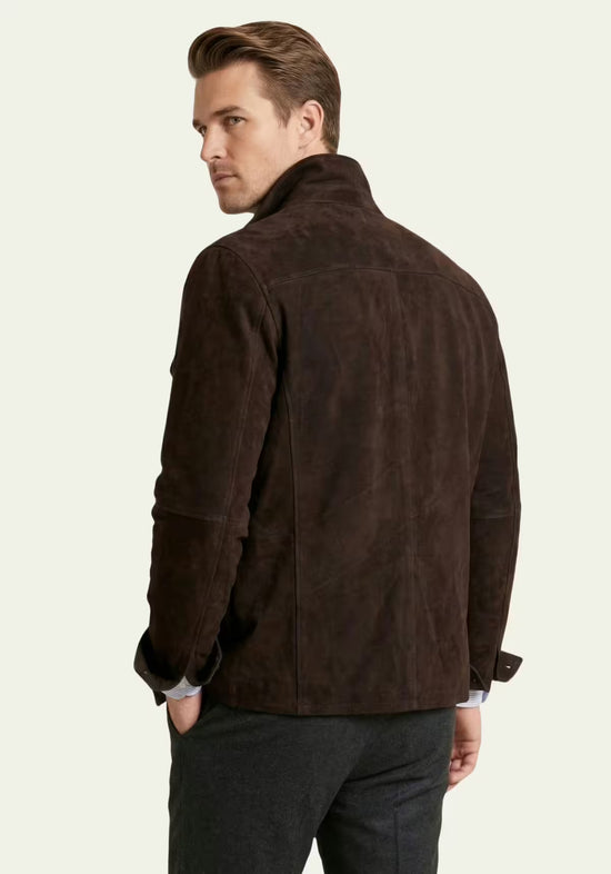 Herren Veloursleder-Jacke Dunkelbraun– Zeitlose Eleganz