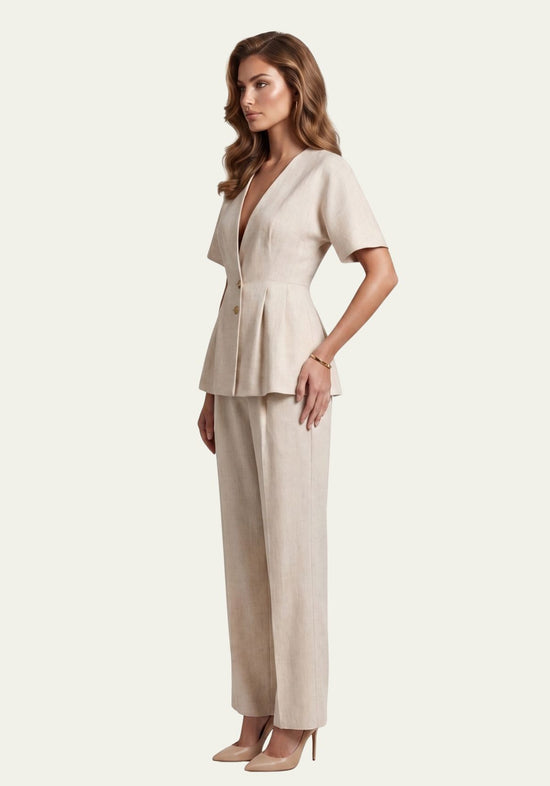 Damenhemd  & Damenhose Beige  Blazer & Palazzo-Hose