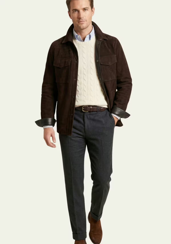Herren Veloursleder-Jacke Dunkelbraun– Zeitlose Eleganz