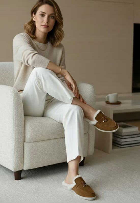 Fiorana Damen Lammfell Mules Braun