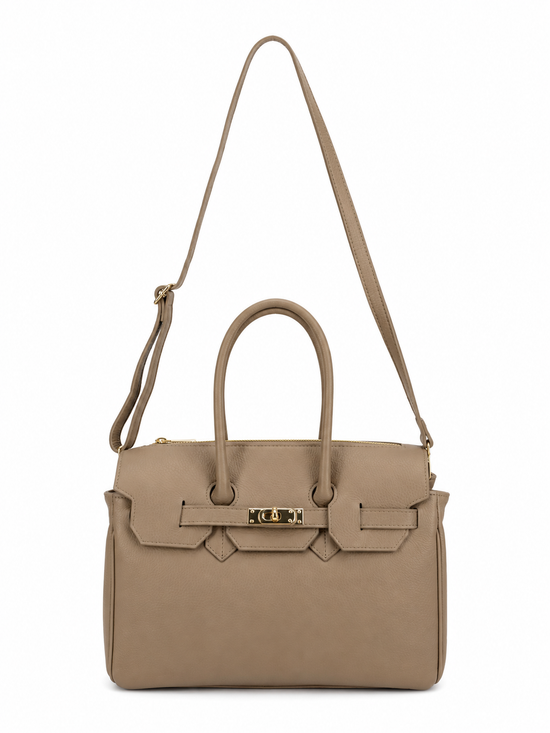 Elegante Echtleder-Handtasche Taupe – Schulter- & Henkeltasche