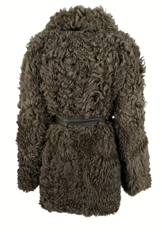 Lammfelljacke Curly Felicite - Olive zum Wenden