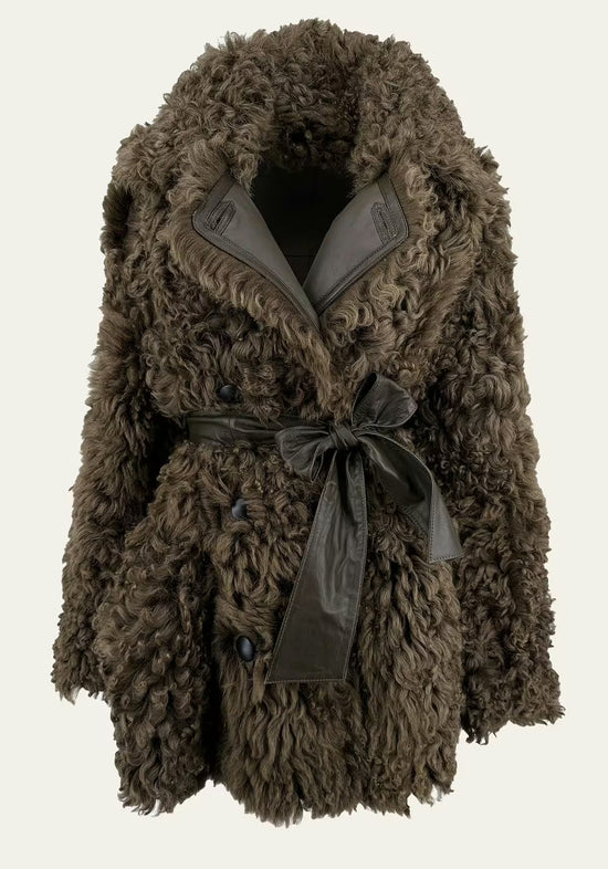 Lammfelljacke Curly Felicite - Olive zum Wenden