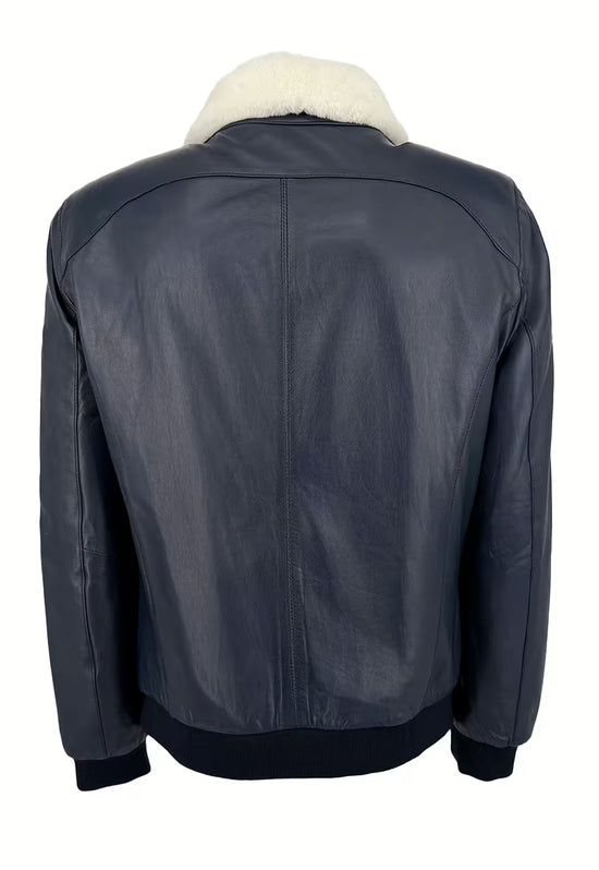 Luxus-Lammfelljacke Damian | Dunkelblau – Pilotenstil & Merino-Lammfell