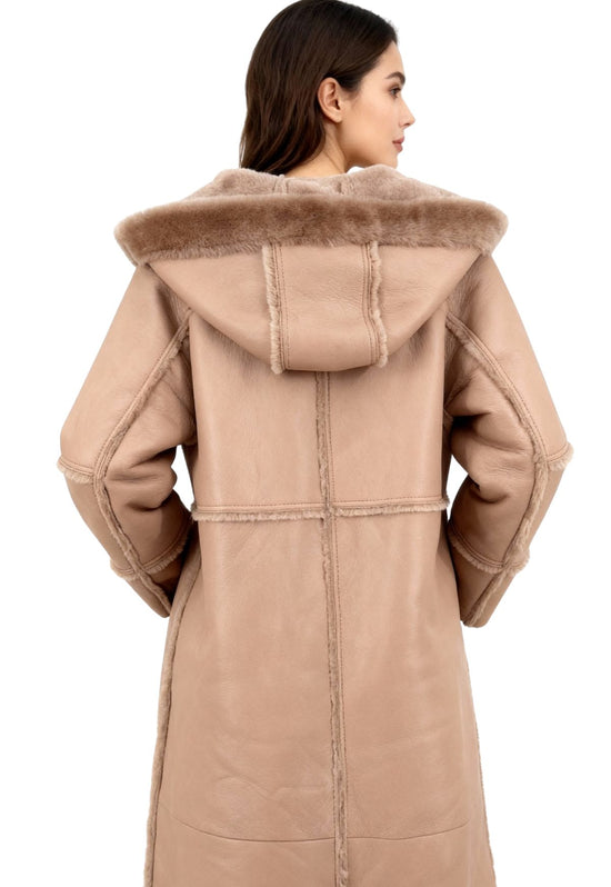 Shearling Lammfellmantel Camille - Feminine Eleganz in Beige