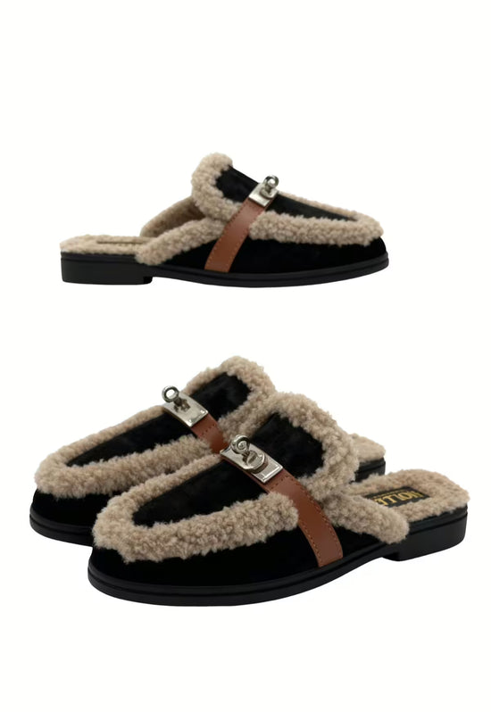 Siena Lammfell Mules Schwarz - Eleganz trifft Geborgenheit