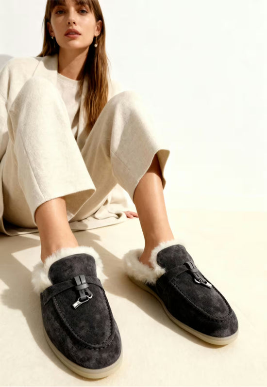 Fiorana Damen  Lammfell Mules Anthrazit