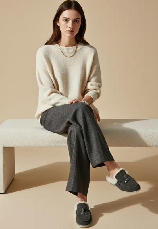 Fiorana Damen  Lammfell Mules Anthrazit