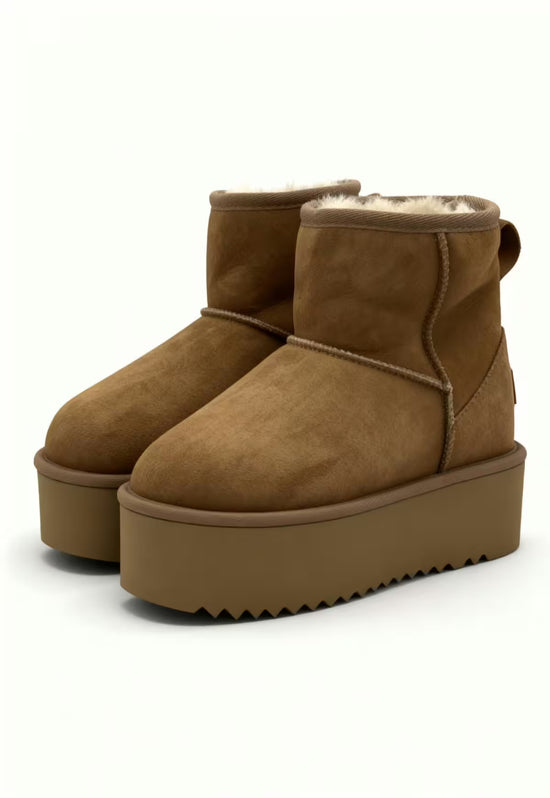 Arctic Luxe Platform Zimowe Botki Brązowe Futerko Jagnięce