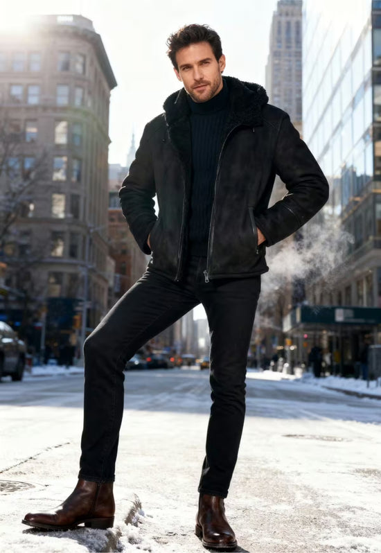 Jacke Levin Schwarz – Curly Lammfell im urban-lässigen Look