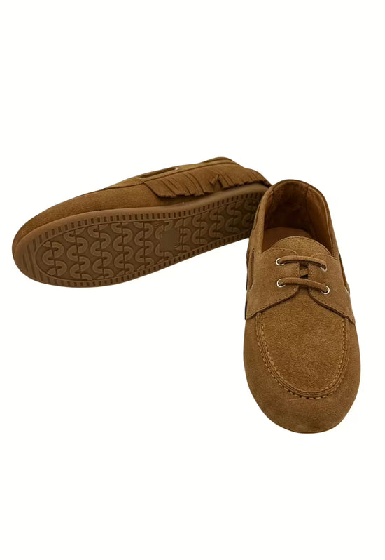 Damen Mokassins Echtleder Camel Fransen HOL40