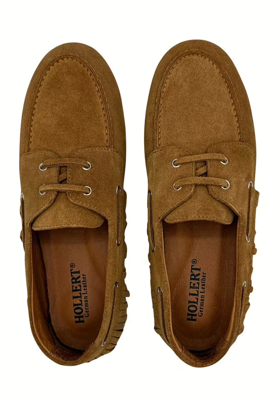Damen Mokassins Echtleder Camel Fransen HOL40