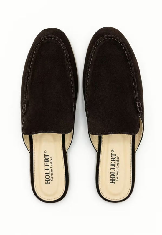 Herren Slipper aus Kalbsveloursleder in Schwarz (HOL51)