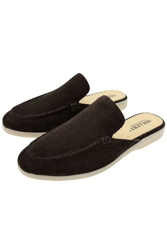 Herren Slipper aus Kalbsveloursleder in Schwarz (HOL51)