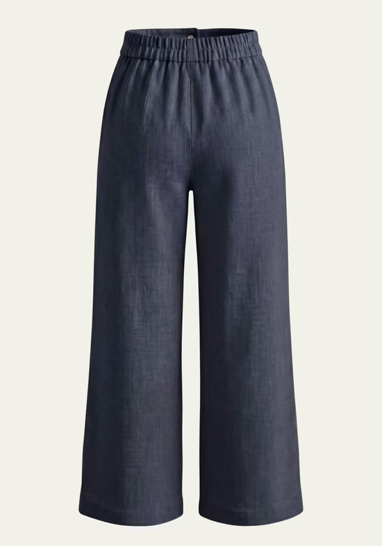 Damenhemd & Damenhose Leinen Blau – Wickelblazer & Palazzo-Hose