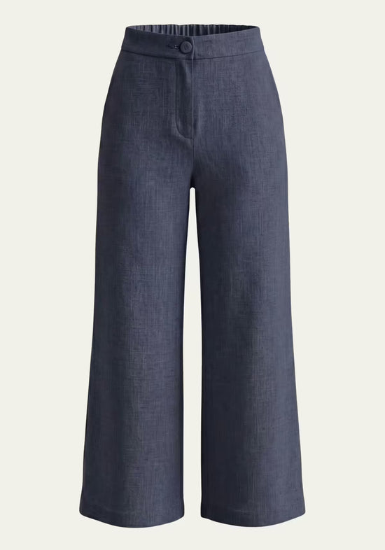 Damenhemd & Damenhose Leinen Blau – Wickelblazer & Palazzo-Hose