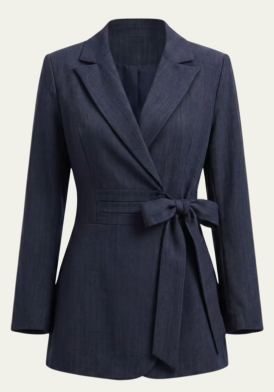 Damenhemd & Damenhose Leinen Blau – Wickelblazer & Palazzo-Hose