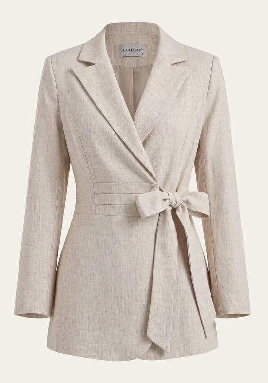 Damenhemd & Damenhose Leinen Beige – Wickelblazer & Palazzo-Hose