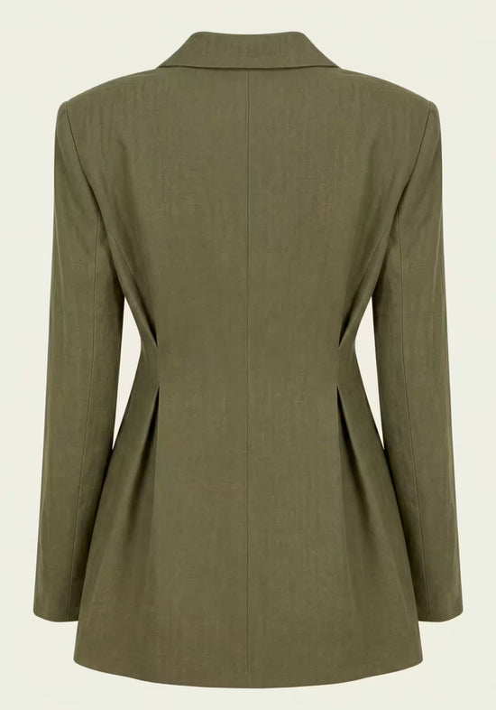 Damenhemd & Damenhose Leinen  Khaki – Langarm-Blazer & Palazzo-Hose