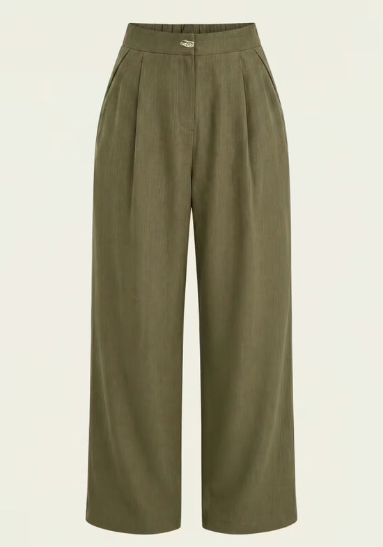 Damenhemd & Damenhose Leinen  Khaki – Langarm-Blazer & Palazzo-Hose