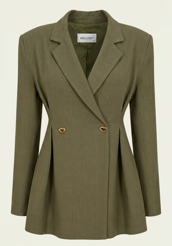 Damenhemd & Damenhose Leinen  Khaki – Langarm-Blazer & Palazzo-Hose