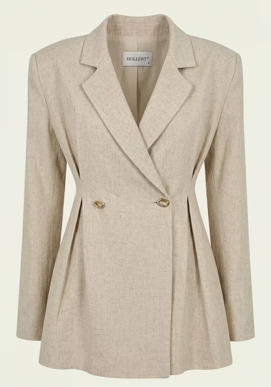 Damenhemd & Damenhose Leinen Beige – Langarm-Blazer & Palazzo-Hose