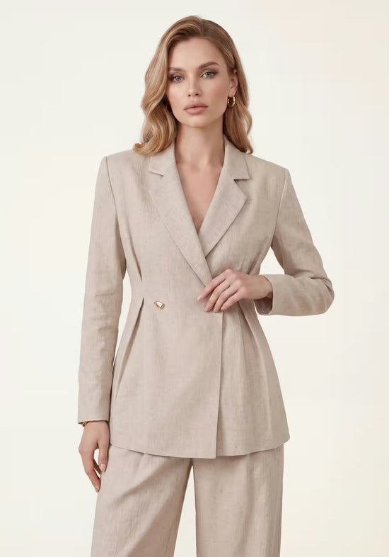 Damenhemd & Damenhose Leinen Beige – Langarm-Blazer & Palazzo-Hose