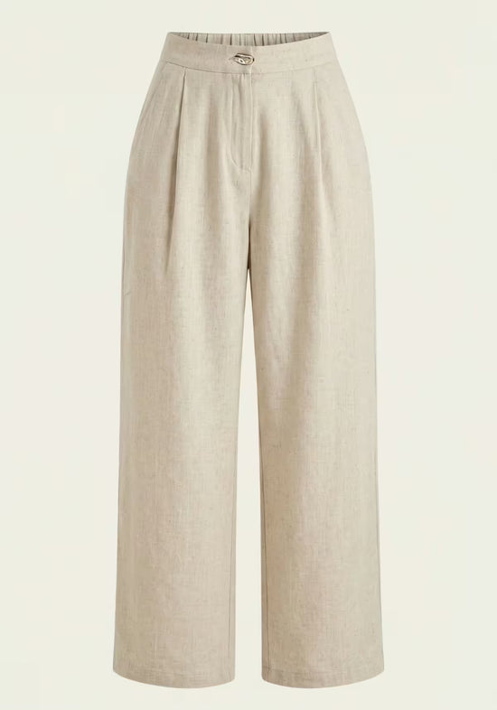 Damenhemd & Damenhose Leinen Beige – Langarm-Blazer & Palazzo-Hose