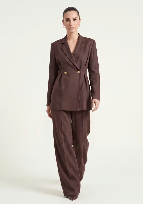 Damenhemd & Damenhose Braun – Langarm-Blazer & Palazzo-Hose