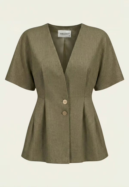 Damenhemd & Damenhose Leinen  Khaki – Blazer & Palazzo-Hose