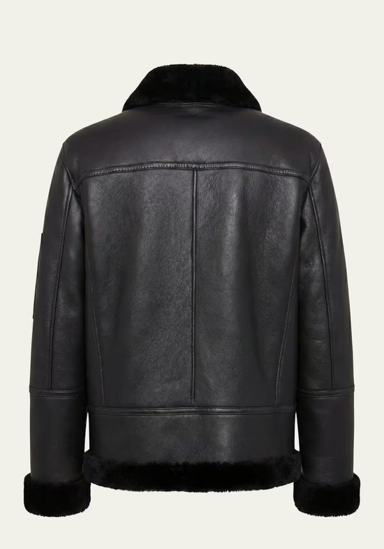 Lammfell Bomberjacke Aviator Black – Merino Shearling