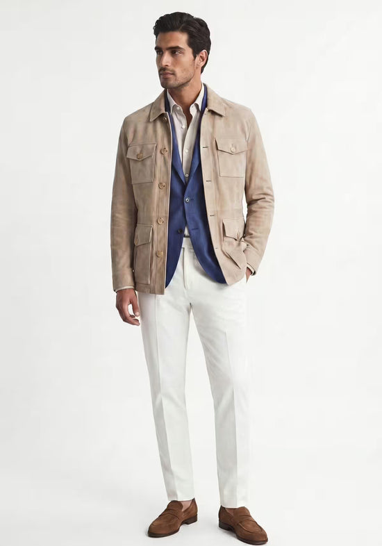Lederjacke in Beige – Klassischer Safari-Stil