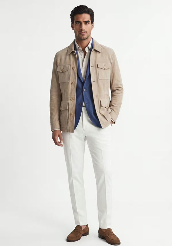 Lederjacke in Beige – Klassischer Safari-Stil