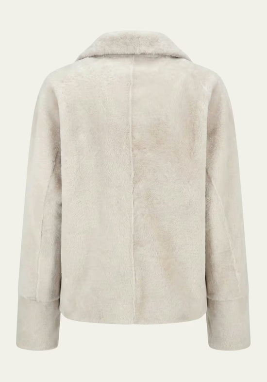 Shearling Lammfelljacke Creme-Beige – Doppelreihige Kurzjacke