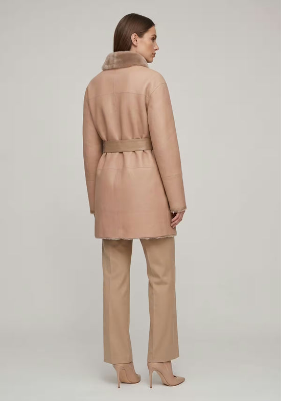 Elegante Wende-Lammfellmantel aus Shearling Beige – Modell 3002