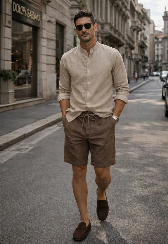 Leinen-Shorts in warmem Braun aus reinem Leinen – natürliche Eleganz
