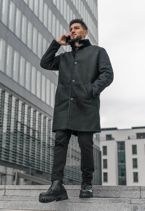 Lammfell Herren Straßenschuhe Modell 0692 Schwarz