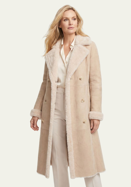 Damen Shearling Mantel in Beige