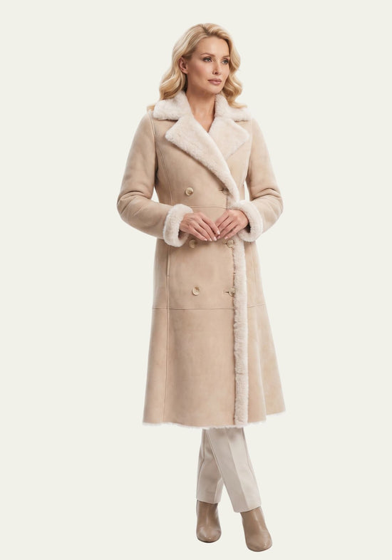Damen Shearling Mantel in Beige