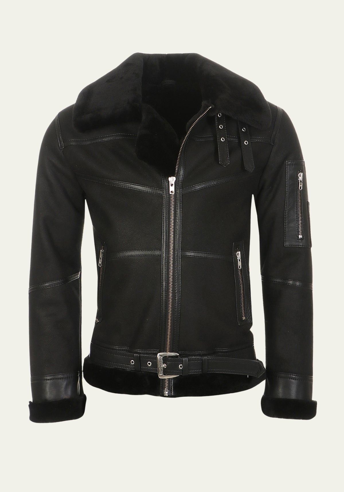Herren Lammfelljacke B16 - Schwarz