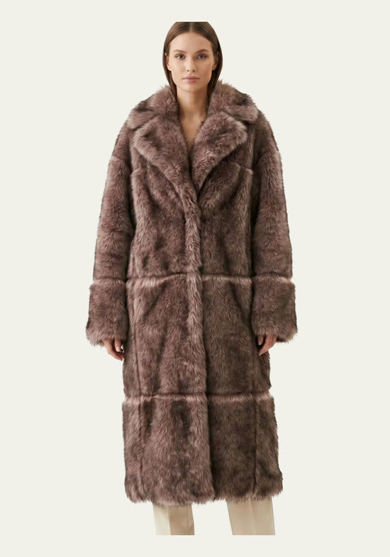Luxuriöser Toscana Lammfell-Wendemantel Taupe & Espresso  – Modell 1055