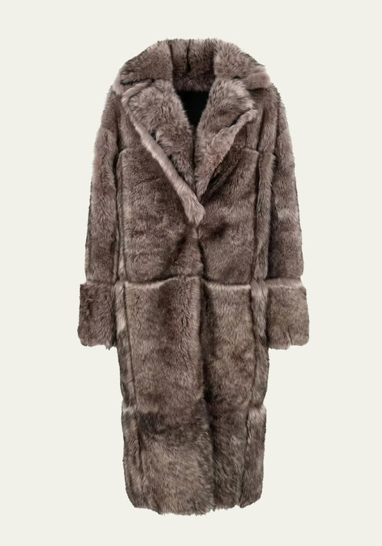 Luxuriöser Toscana Lammfell-Wendemantel Taupe & Espresso  – Modell 1055