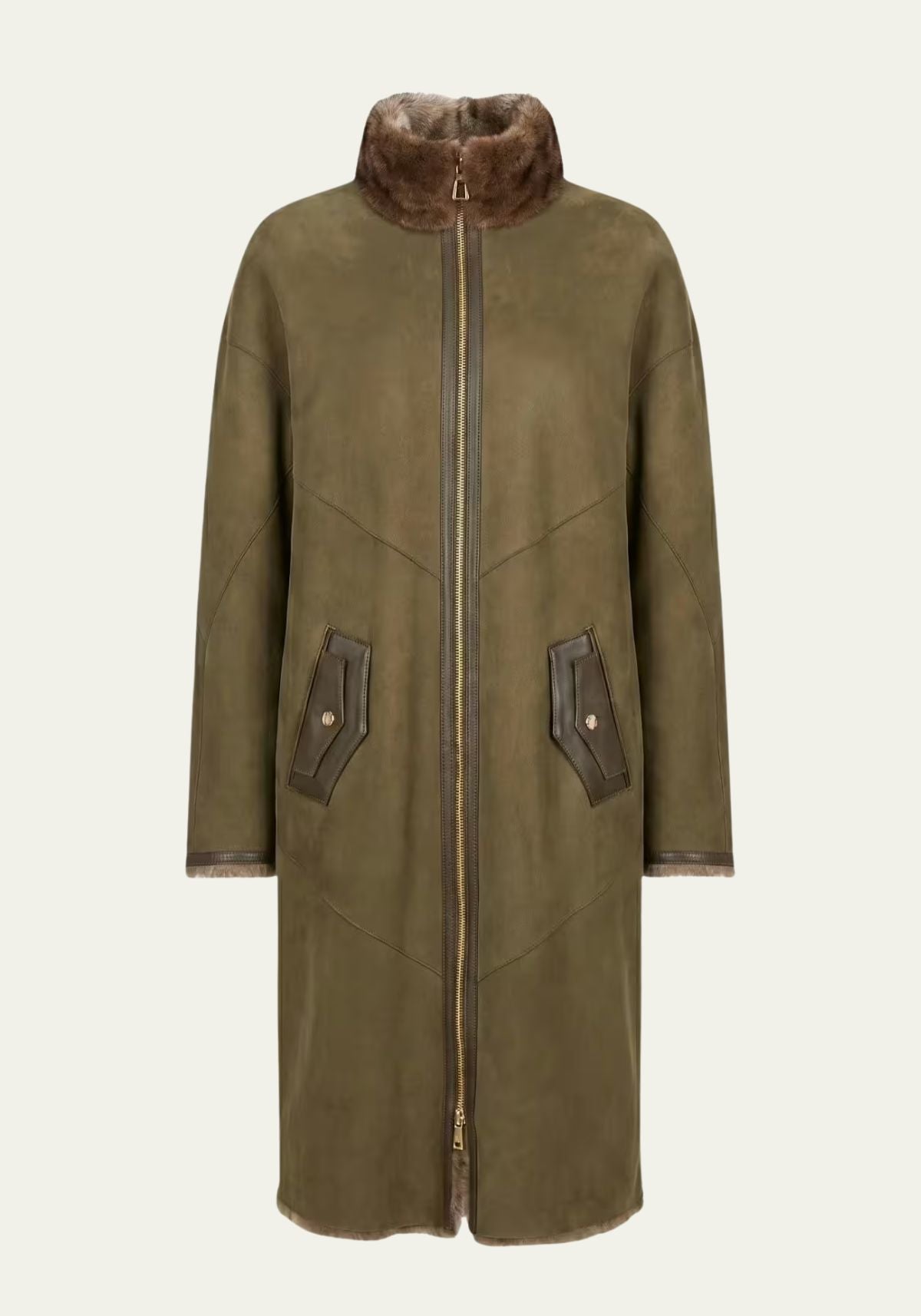 Exklusiver Lammfellmantel Olive – Shearling Damen Modell 1134