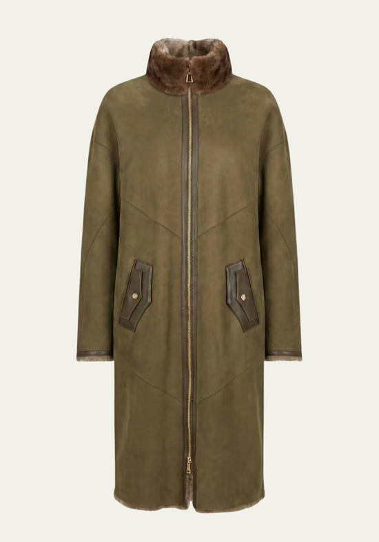 Exklusiver Lammfellmantel Olive – Shearling Damen Modell 1134