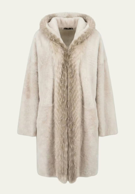 Exklusiver Shearling Lammfellmantel Creme Modell 1067