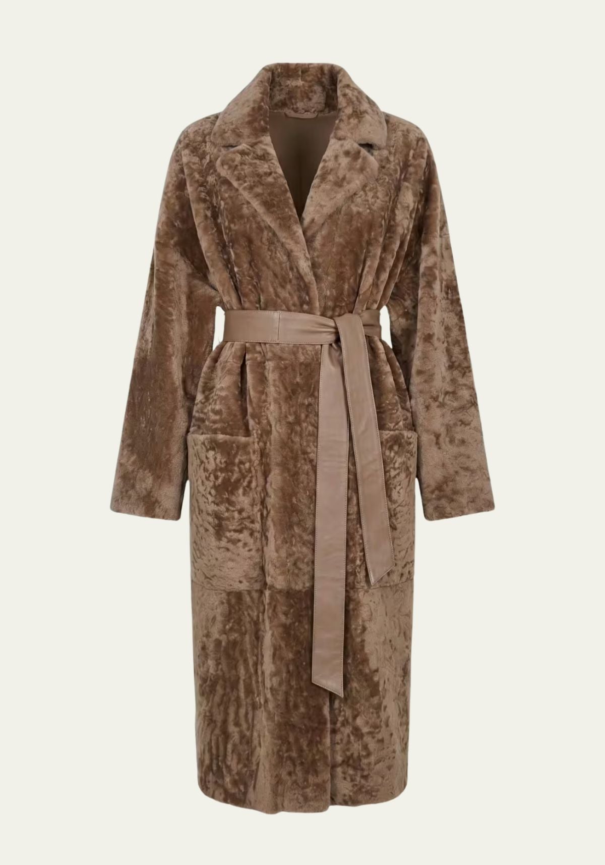 Luxus Shearling Lammfellmantel Cappuccino – Exklusive Damenmode