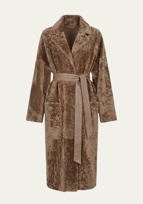 Luxus Shearling Lammfellmantel Cappuccino – Exklusive Damenmode